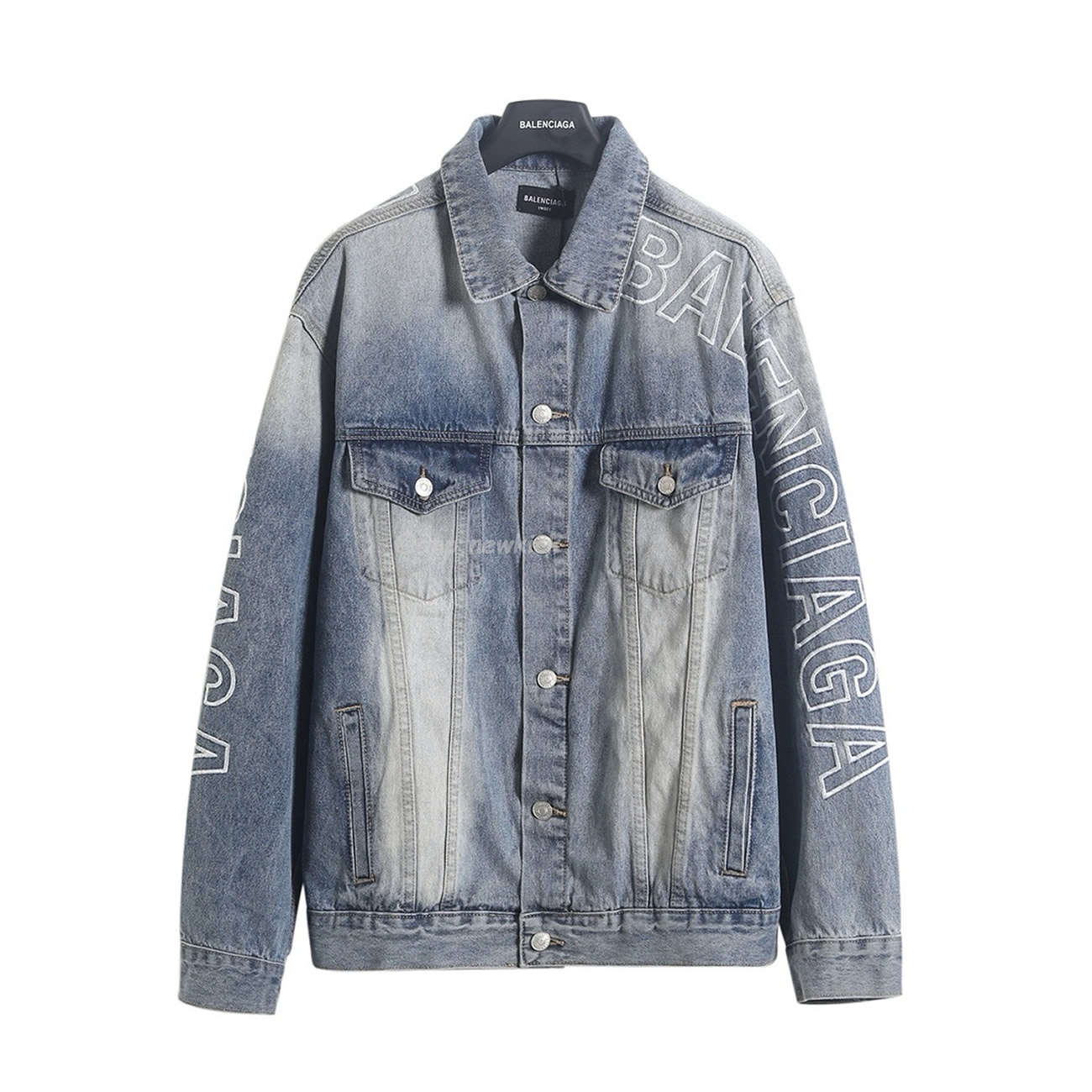 Balenciaga Logo Embroidered Denim Jacket Blue (1) - newkick.cc